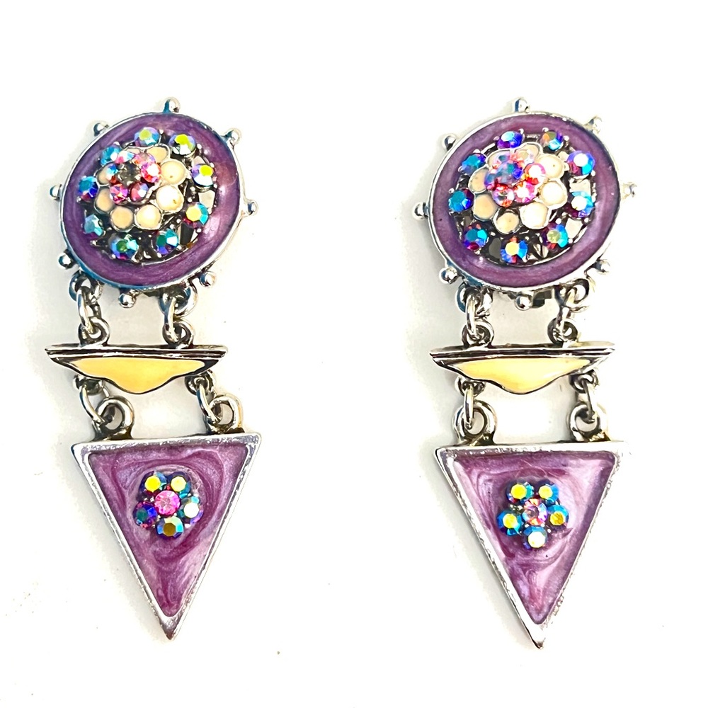 Purple clip on dangle earrings unsigned